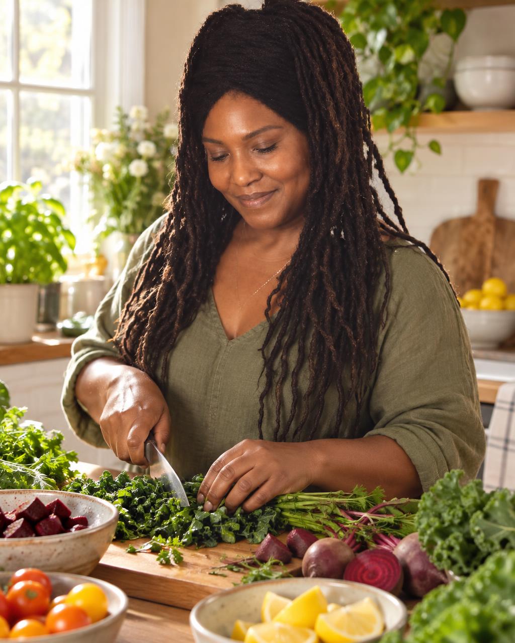 Lineen McDonald preparing fresh whole foods